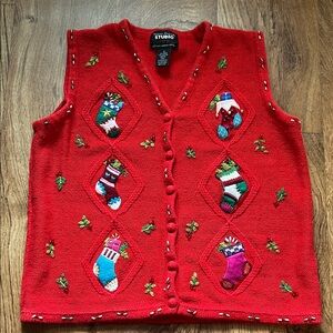 Studio Red Festive Sweater Vest with Stocking Design Small